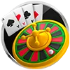 Tarjeta de juego de casino con diseño dinámico y ambiente de premio destacado.